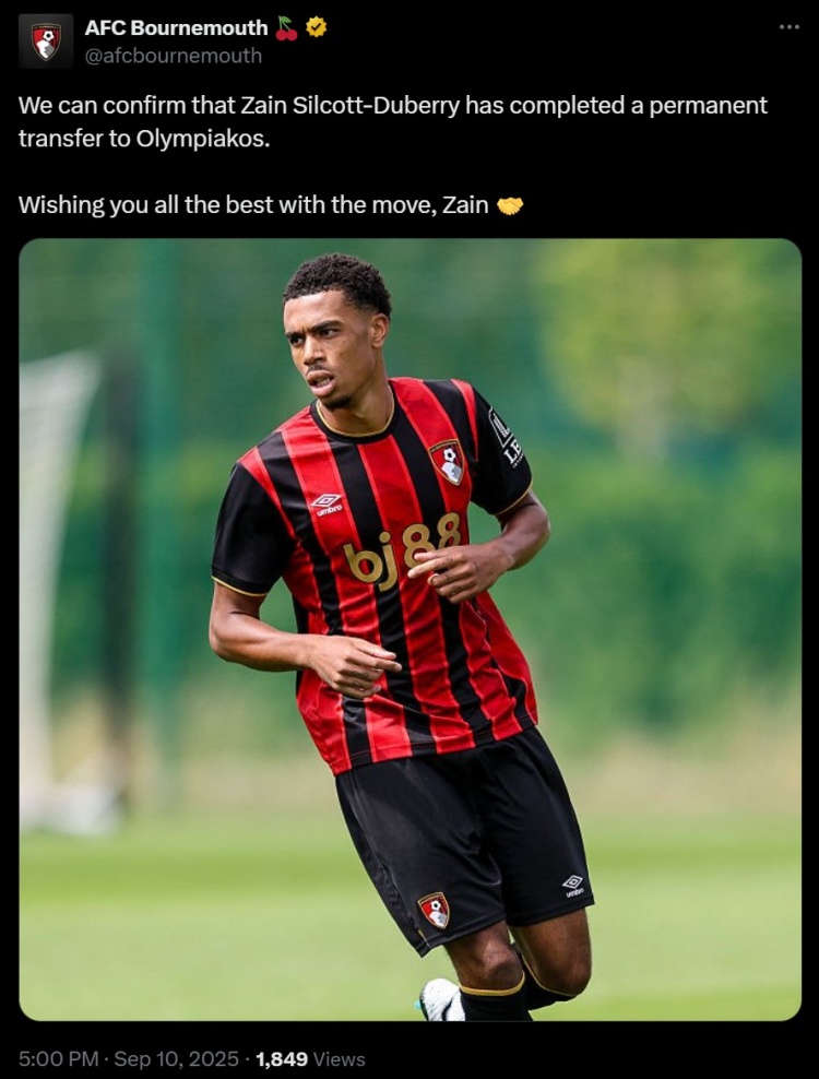 开云登录入口-官方：伯恩茅斯20岁边锋杜伯里永久转会至奥林匹亚科斯